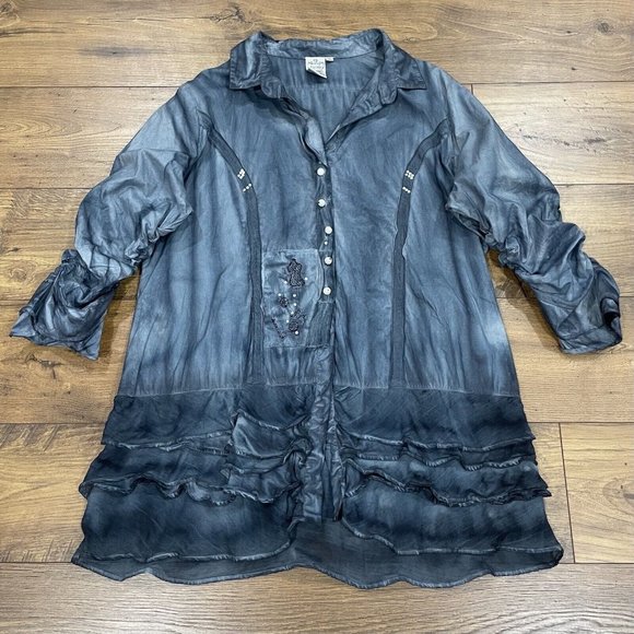 Parsley and Sage Tops Parsley Sage Top Womens Xl Blue Button Ruffles Artsy Art To Wear Tunic